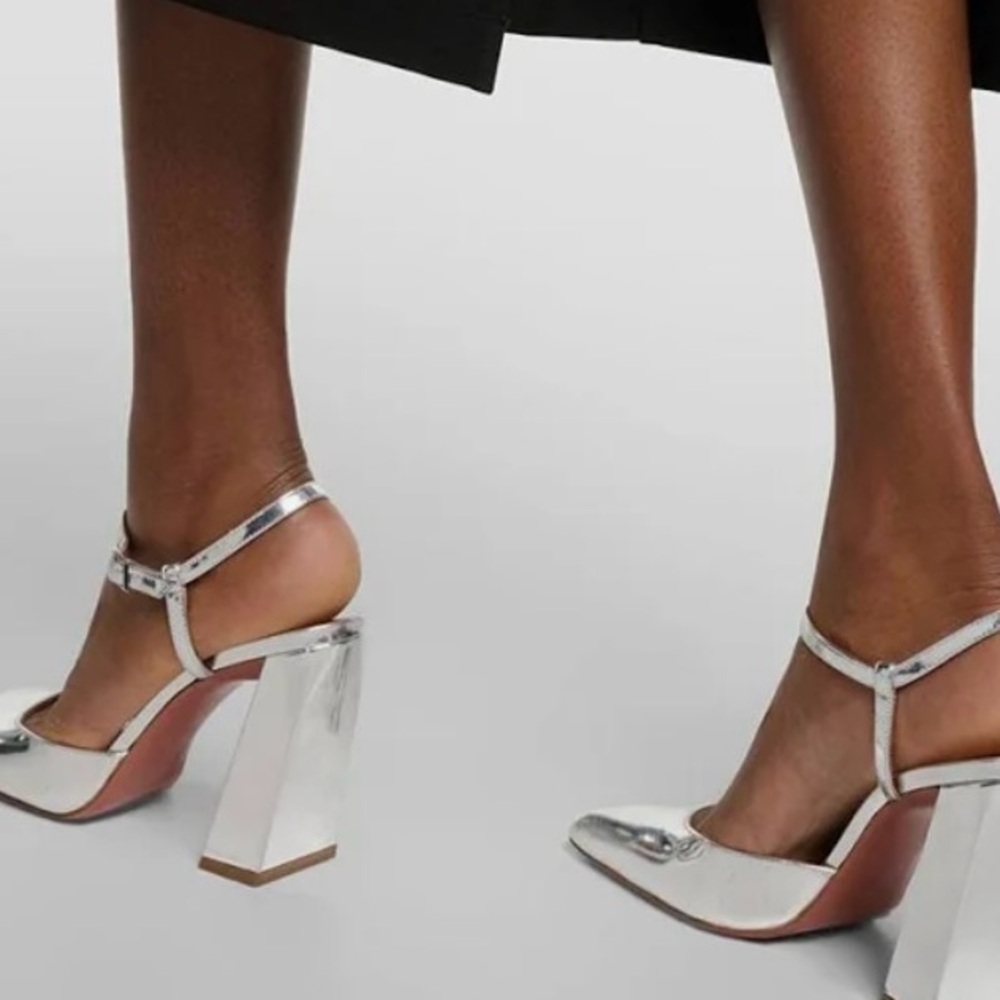 BP Women's Silver METALLIC Block Heel Shoes - Picture 4 of 9